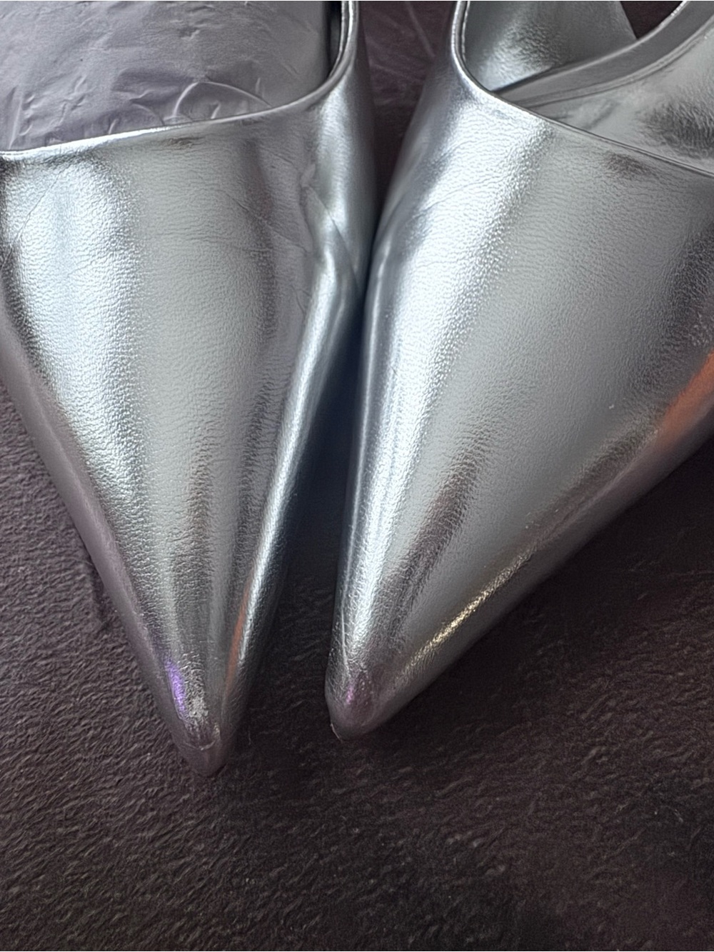 Zara Silver Pointed-Toe Slingback Kitten Heels SZ 7 - Picture 3 of 8